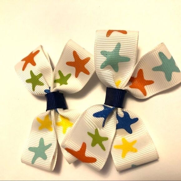 Bow pair hair bows accessories star fish beach sea - Picture 4 of 15